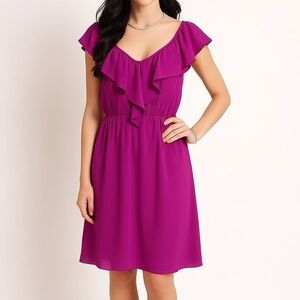 Amanda Uprichard Fuchsia V-Neck Ruffle Silk Dress S